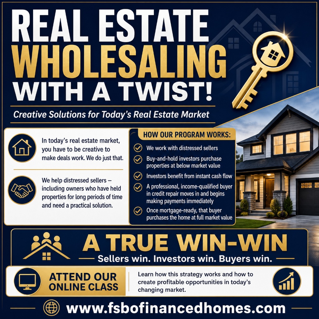 Real Estate Wholesaling With a Twist - FSBO Financed Homes